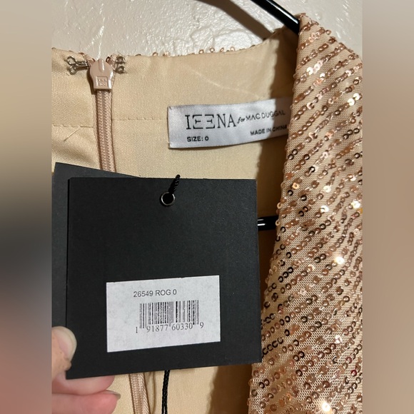 IEENA For Mac Duggal Rose Gold Sequin Knotted Long Sleeve Midi High Low Dress 0 - Picture 5 of 15